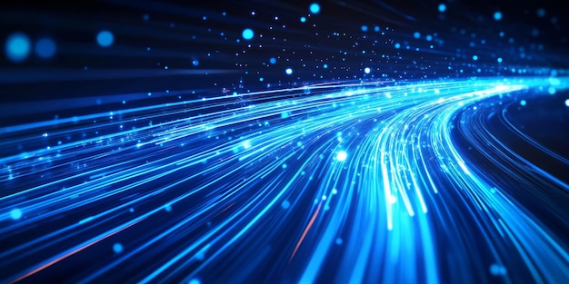 Línea de velocidad de fibra óptica de raya de luz azul fondo futurista para tecnología inalámbrica 5g o 6g d