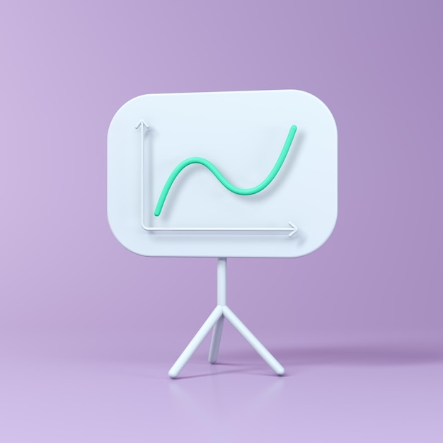 Línea verde de gráfico en tablero blanco aislada sobre fondo púrpura suave estilo minimalismo de dibujos animados
