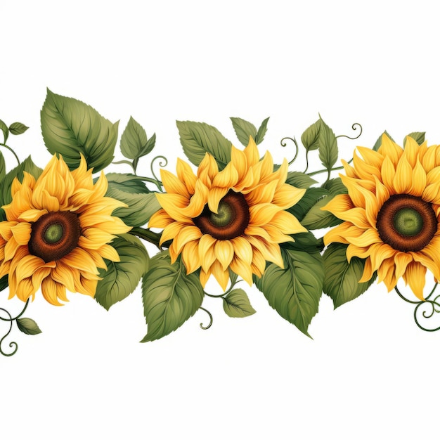 Lineare Sonnenblumen-Aquarell-Illustration. Aquarell-Illustration. Florale botanische Zeichnung