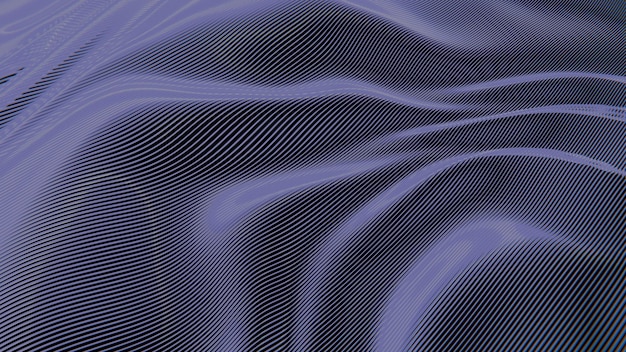 Líneas abstractas fluidas en gradiente púrpura con una textura lisa y elegante que crean un diseño digital dinámico y moderno contra un fondo oscuro
