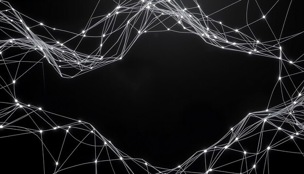 Líneas blancas brillantes abstractas que forman una forma geométrica sobre un fondo negro