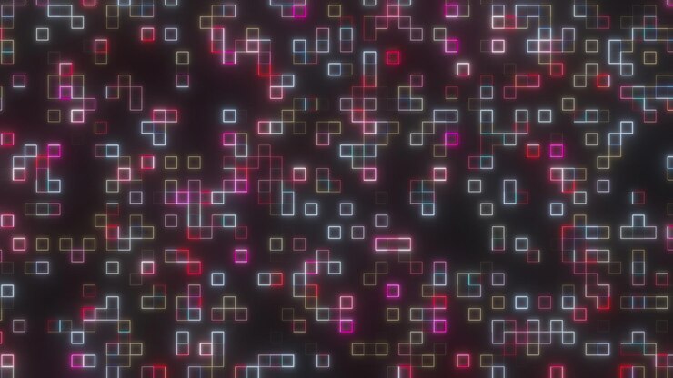 Foto líneas de bloques de neón digitales generadas por computadora