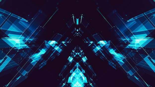 Líneas borrosas de brillo azul fondo abstracto renderizado en 3D