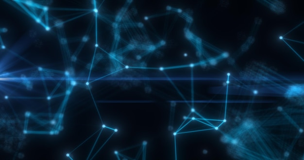 Líneas brillantes azules de alta tecnología abstractas con puntos y triángulos de plexo fondo abstracto