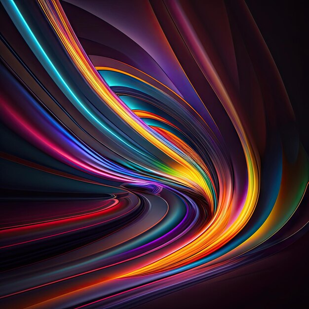 Líneas brillantes coloridas abstractas sobre fondo oscuro Fondo festivo Arte fractal digital