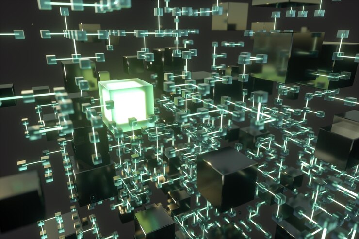 Foto líneas brillantes y cubos antecedentes técnicos y científicos representación 3d
