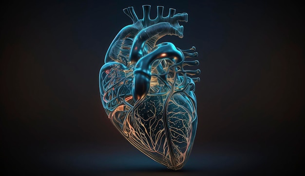 Foto líneas brillantes en forma 3d del corazón humano sobre fondo oscuro ilustración digital generativa de ia posproducida