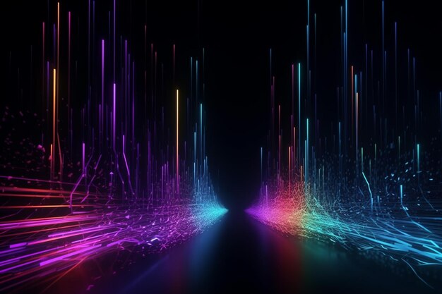 Líneas de cables eléctricos coloridos futuristas y fondo de efecto de luz LED para tecnología digital Espectro de papel tapiz de moda IA generativa