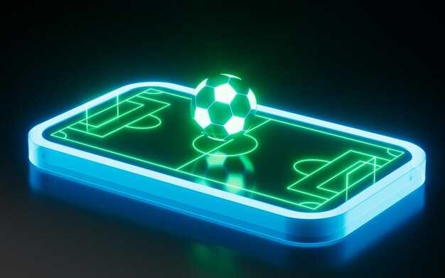Líneas de campo de fútbol de neón abstractas renderizado en 3D