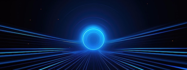 Líneas circulares brillantes abstractas en un fondo azul oscuro creadas con tecnología de IA generativa
