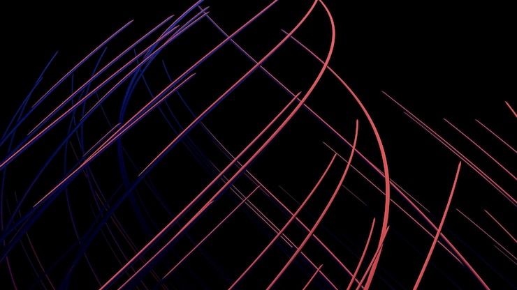 Foto líneas coloridas se cruzan diseño líneas finas se doblan y tejen sobre fondo negro fondo de movimiento