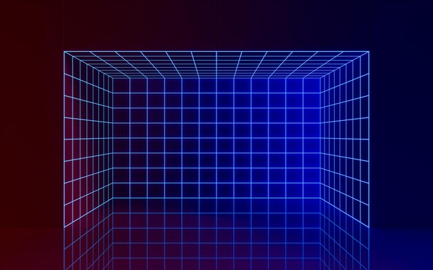 Líneas de cuadrícula y líneas de neón renderizado 3d