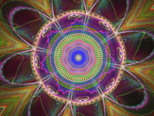 Líneas y curvas redondas abstractas de color fractal sobre fondo negro