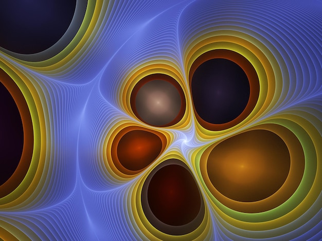 Líneas y curvas redondas abstractas de color fractal sobre fondo negro
