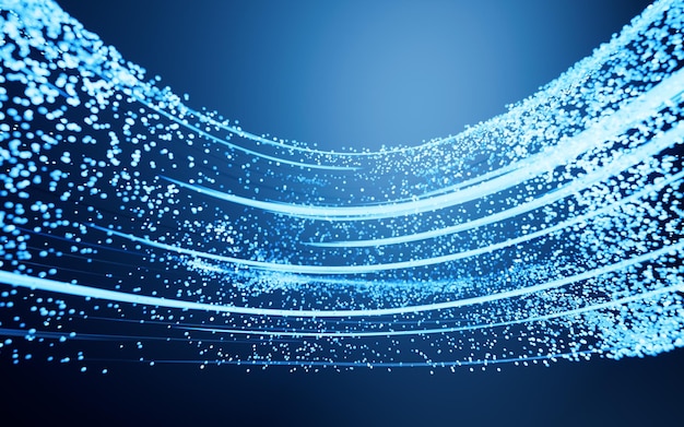 Líneas digitales fluidas con fondo de ciberespacio renderizado en 3D