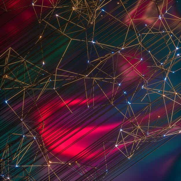 Líneas digitales moradas con renderizado 3d de fondo degradado oscuro
