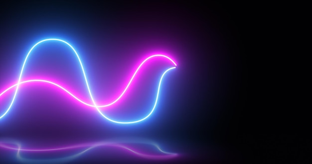 Líneas de disco de luz de energía azul y púrpura neón brillante abstracto con reflejos fondo abstracto