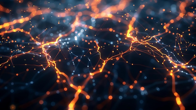 Las líneas eléctricas pulsantes se cruzan en un fondo oscuro creando patrones brillantes energéticos y abstractos.