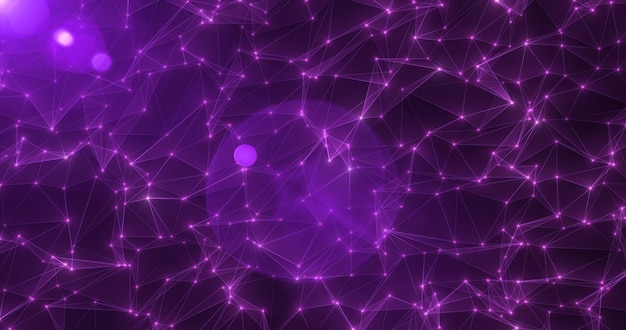 Líneas de energía brillante púrpura abstracta y triangulación del plexo de triángulos científico futurista alto