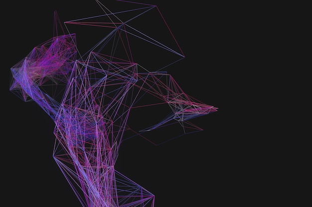 Líneas de estructura tecnológica con representación 3d de fondo negro