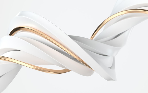 Líneas de formas geométricas retorcidas blancas y doradas abstractas Fondo moderno Representación 3d