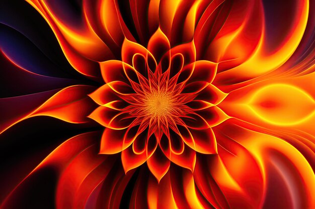 Foto las líneas fractales ardientes forman una flor abstractamente ardiente fondo de luz de fantasía arte fractal digital renderización 3d