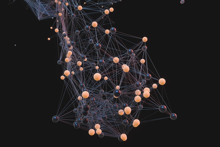 Foto líneas genéticas y nodos estructura genética biológica representación 3d