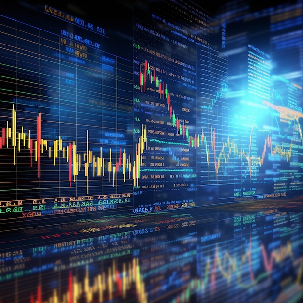 Líneas de gráfico de mercado de valores gráfico financiero sobre tecnología resumen