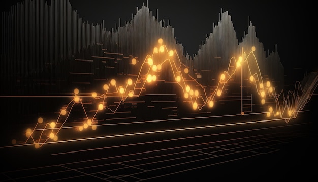 Las líneas del gráfico del mercado de valores de IA generativo representan el gráfico financiero sobre la tecnología de fondo abstracto