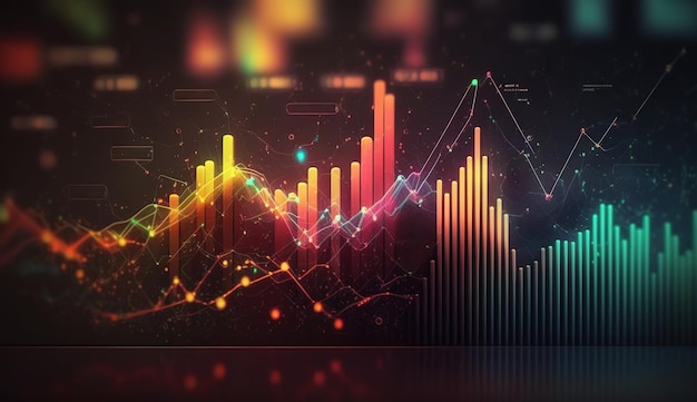 Las líneas del gráfico del mercado de valores de IA generativo representan el gráfico financiero sobre la tecnología de fondo abstracto