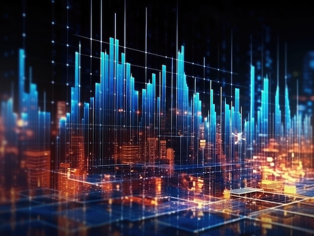 Líneas de gráficos económicos y bursátiles gráfico financiero en un concepto de mercado comercial de fondo abstracto de tecnología IA generativa