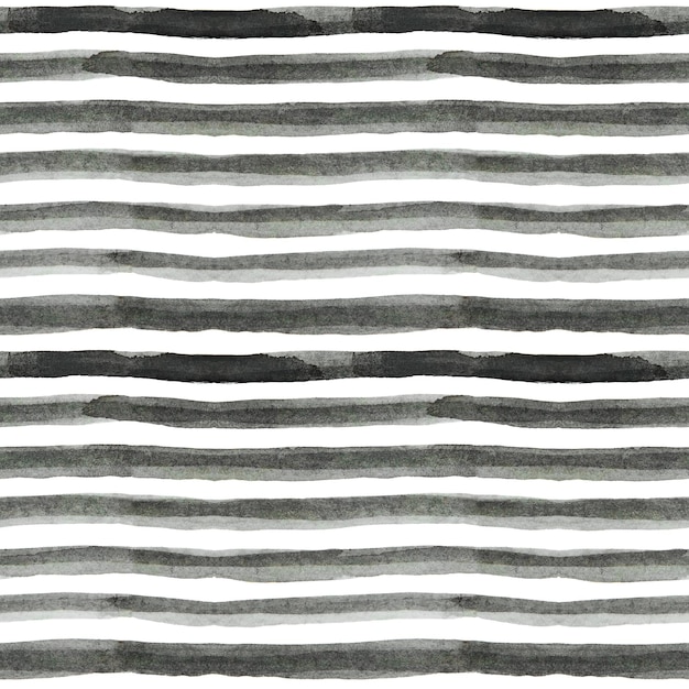 Líneas horizontales negras acuarelas pintadas a mano aisladas en blanco Grunge rayado abstracto sin costuras