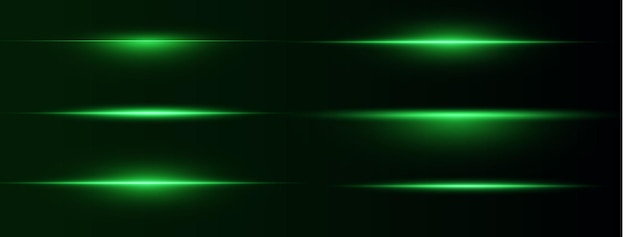 Líneas horizontales de velocidad de neón verde Líneas láser de luz Luz de neón horizontal Fragas brillantes