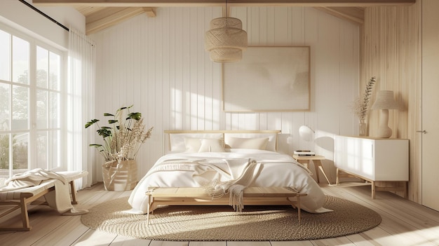 Foto las líneas limpias de madera ligera y una estética minimalista contribuyen a un generative ai elegante y acogedor