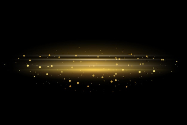 Líneas de luz dorada con partículas brillantes en fondo negro Efecto de brillo elegante para el lujo