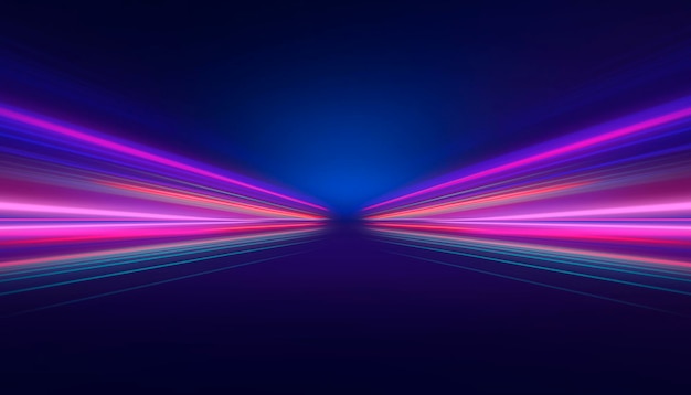 Líneas de neón abstractas Efecto de luz de movimiento para pancartas Ruta de luz curva estirada hacia arriba