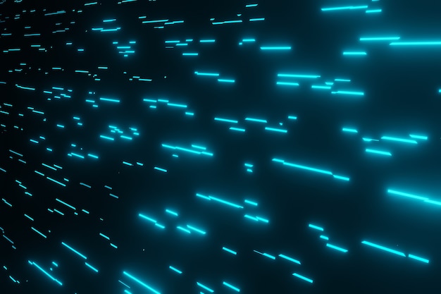 Líneas de neón que brillan intensamente azules futuristas Representación 3D del fondo del espacio de las luces