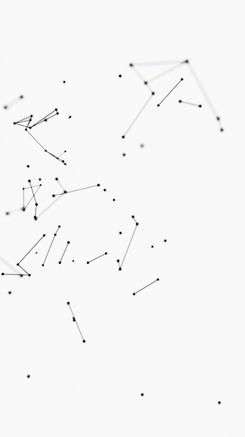 Las líneas y nodos delicados forman una red flotante abstracta sobre un fondo blanco que mezcla ilusiones y tecnología en un diseño minimalista futurista