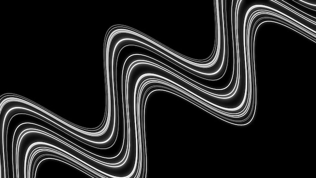 Líneas onduladas blancas sobre un fondo negro diseñan líneas retorcidas en abstracción que brillan con