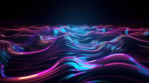 Líneas onduladas dinámicas brillantes en el espectro ultravioleta del suelo Color brillante Generativo Ai