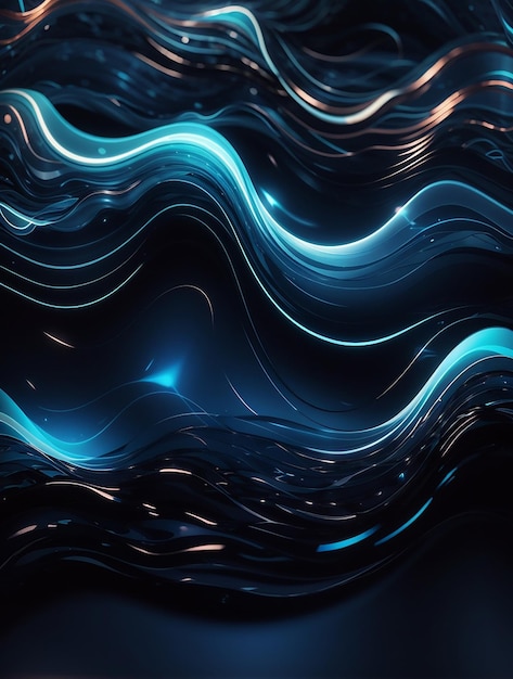 Líneas onduladas que fluyen brillantes abstractas sobre fondo colorido oscuro