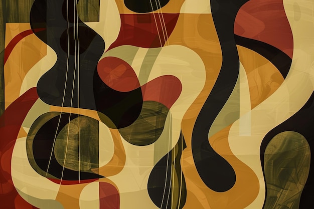 Foto las líneas orgánicas fluidas y los tonos terrenales forman una representación abstracta de la música popular con sutiles toques de guitarras acústicas y banjos tejidos en el diseño