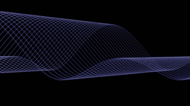 Las líneas punteadas brillantes forman una onda suave y fluida sobre un fondo negro creando un diseño abstracto minimalista y dinámico moderno