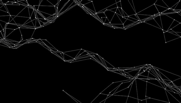Líneas y puntos blancos abstractos que forman formas geométricas sobre un fondo negro