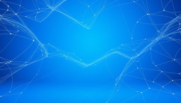 Líneas y puntos blancos abstractos sobre un fondo azul