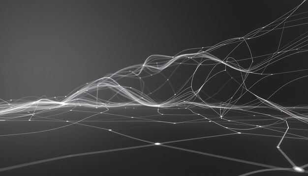 Líneas y puntos brillantes blancos abstractos sobre un fondo oscuro