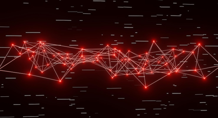 Foto líneas y puntos de conexión de fondo de plexo rojo abstracto para tecnología fondo de ciencia complejo de big data con compuestos plexo de líneas visualización de big data red o conexión representación 3d