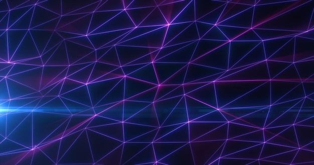 Líneas púrpuras abstractas y triángulos brillantes de alta tecnología energía digital fondo abstracto
