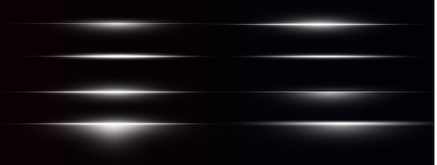 Líneas de velocidad horizontales blancas de neón Líneas láser de luz Luz de neón horizontal Rayas brillantes