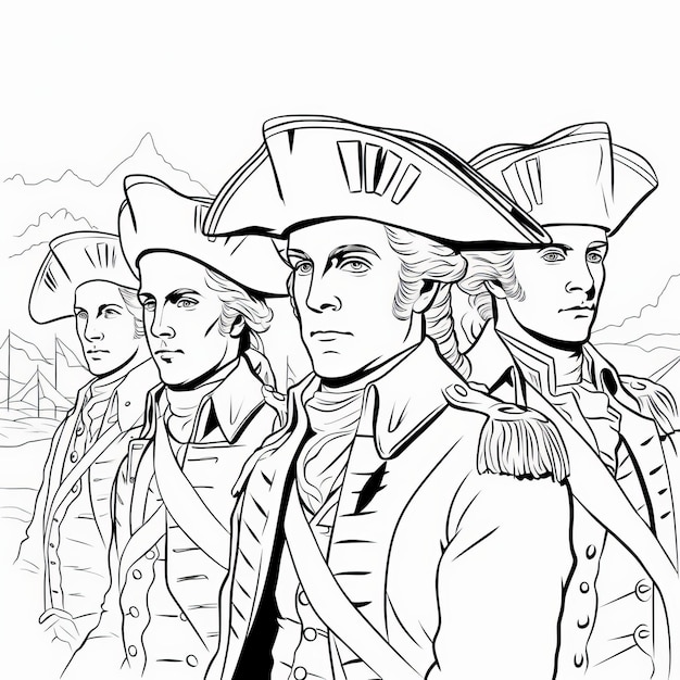 Linework expresivo que cautiva a los generales coloniales en Revolutionary War Hat Line Art